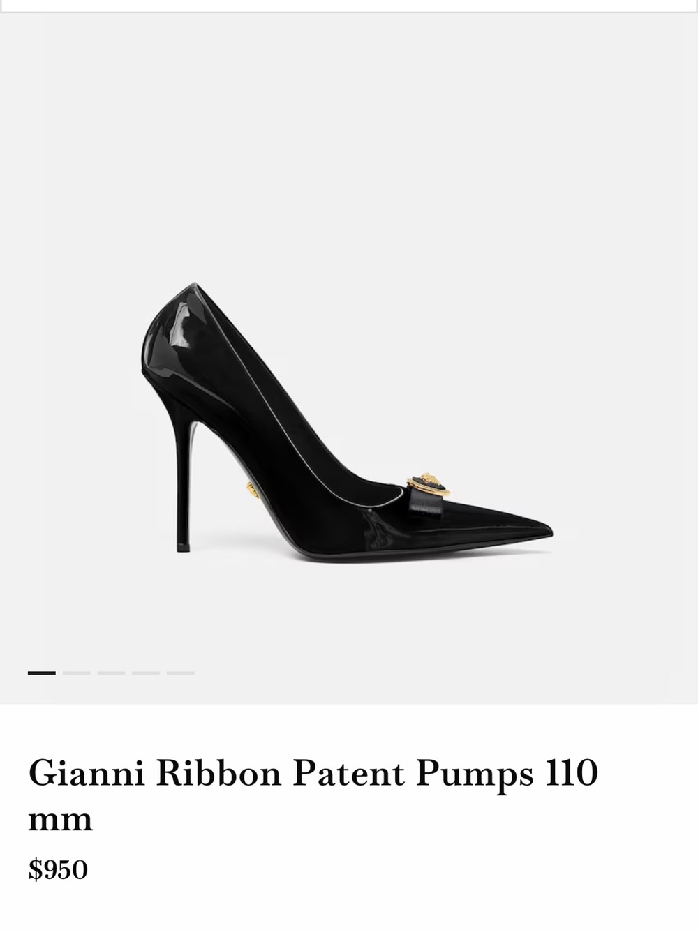 Versace Black Patent Pointed-Toe Pumps with Gold Medusa Accent